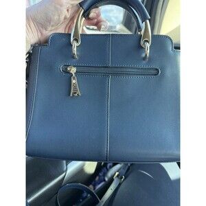 FOXER Blue Satchel Top Handle Bag Gold Hardware Zip Inner Pockets Medium Strap